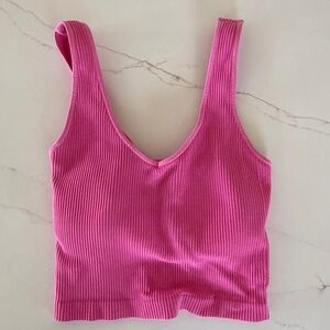 Altard State Ribbed V Neck Pink Sport Bra with Built In Bra, Small